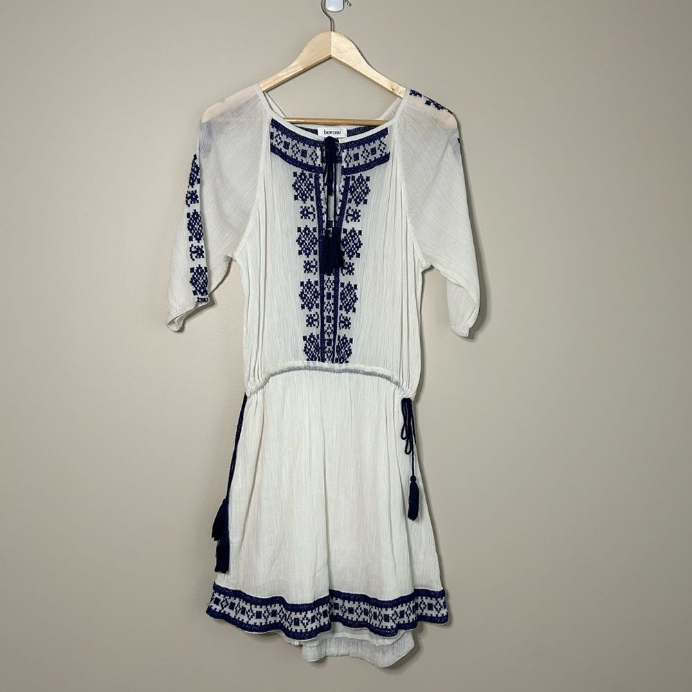 Anthropologie x Boemo Embroidered White Gauze Mini Dress Size Small
